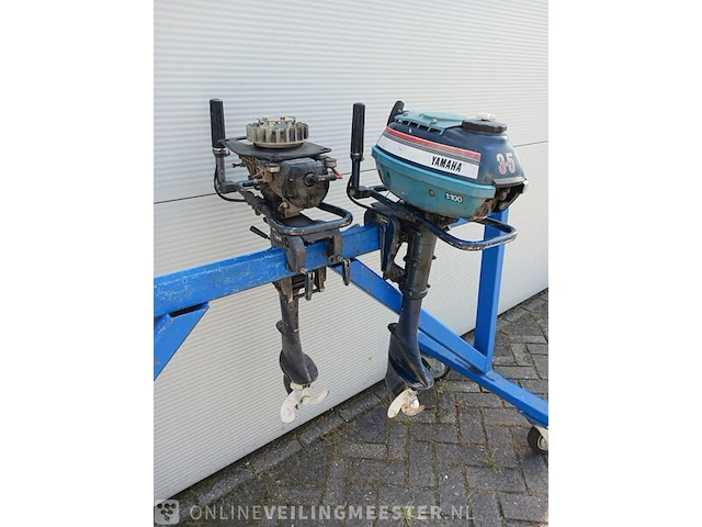 Roeiboot/visboot met trailer en 2 buitenboord motoren, blauw - afbeelding 27 van  43