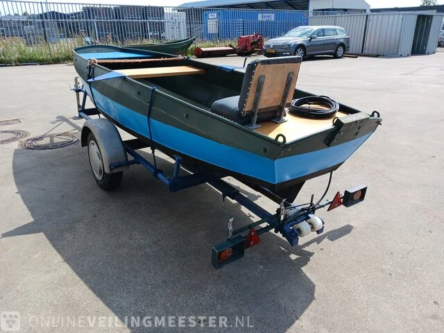 Roeiboot/visboot met trailer en 2 buitenboord motoren, blauw - afbeelding 40 van  43