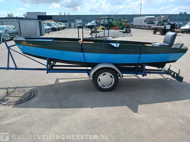 Roeiboot/visboot met trailer en 2 buitenboord motoren, blauw - afbeelding 41 van  43