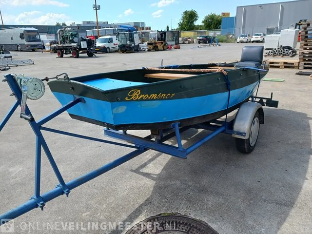Roeiboot/visboot met trailer en 2 buitenboord motoren, blauw - afbeelding 42 van  43