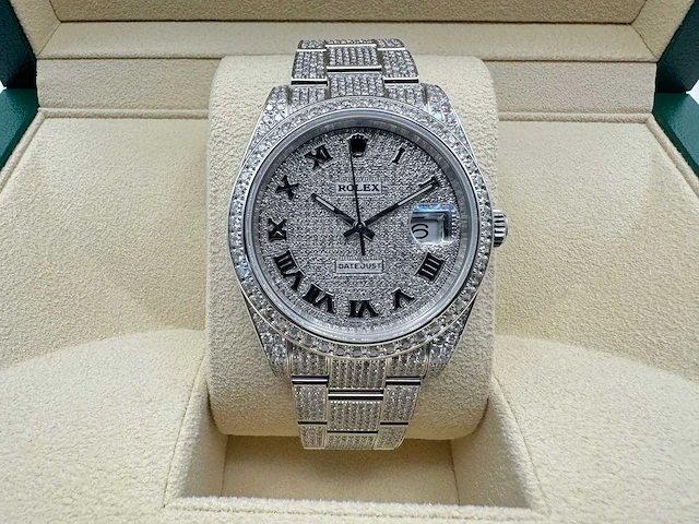 Rolex - datejust 41 | 126300 | full "iced" out with natural diamonds - afbeelding 6 van  13