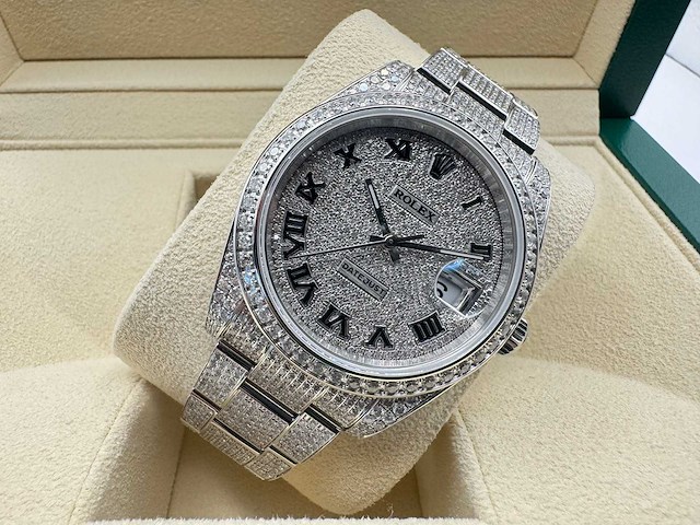 Rolex - datejust 41 | 126300 | full "iced" out with natural diamonds - afbeelding 7 van  13
