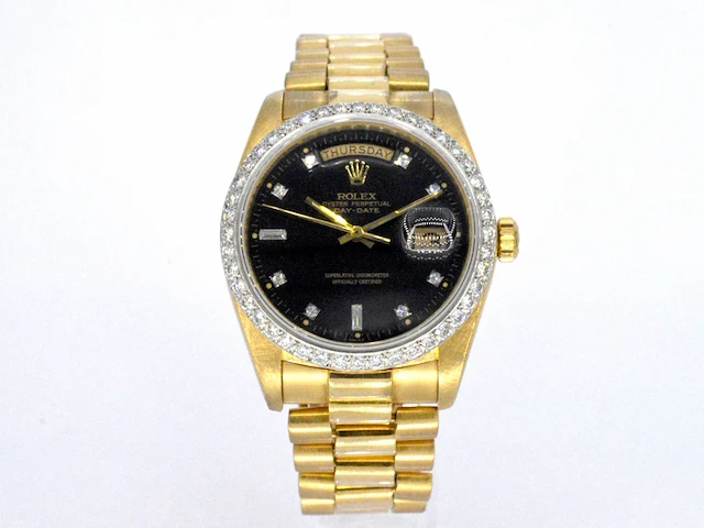 Rolex - gouden rolex oyster perpetual day date polshorloge met natuurlijke diamanten - afbeelding 2 van  9
