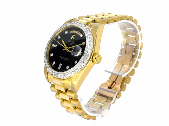 Rolex - gouden rolex oyster perpetual day date polshorloge met natuurlijke diamanten - afbeelding 3 van  9