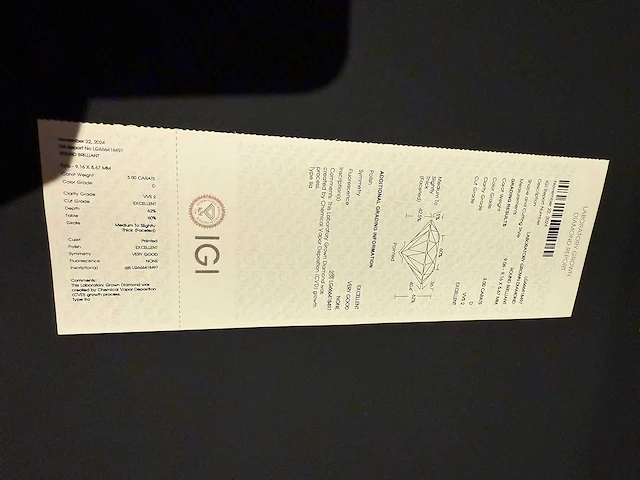 Ronde diamant 3.00 cts. d-vvs-vs igi certificaat - sieraad - afbeelding 17 van  18