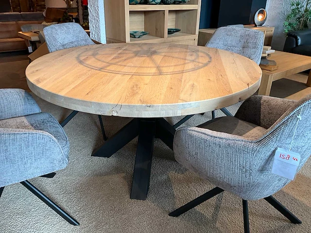 Ronde eiken eetkamertafel - afbeelding 4 van  7