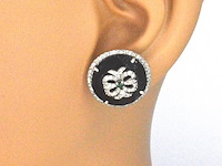 Ronde oorbellen met natuurlijke groene smaragden, onixen en echte diamanten - afbeelding 2 van  6