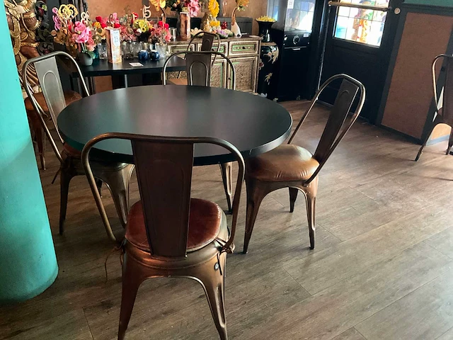 Ronde restauranttafel met 4 stoelen (2x) - afbeelding 2 van  5