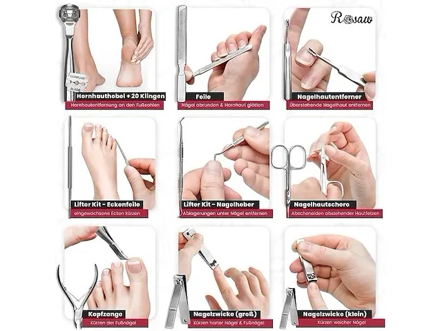 Rosaw manicure & pedicureset, 10-delige nagelverzorgingsset - afbeelding 1 van  4