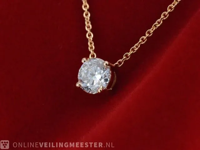 Rose gouden collier met een briljant van 1.00 carat - afbeelding 1 van  7