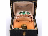 Rose gouden en zilveren ring met diamant en smaragd - afbeelding 1 van  7