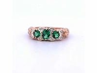 Rose gouden en zilveren ring met diamant en smaragd - afbeelding 3 van  7