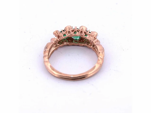 Rose gouden en zilveren ring met diamant en smaragd - afbeelding 7 van  7