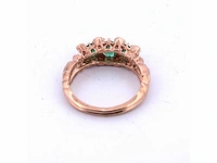 Rose gouden en zilveren ring met diamant en smaragd - afbeelding 7 van  7