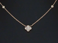 Rosegouden collier met diamanten hangers klaver vier - afbeelding 1 van  7