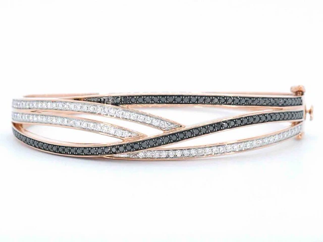 Rosegouden design armband met witte en zwarte briljanten diamanten - afbeelding 1 van  9
