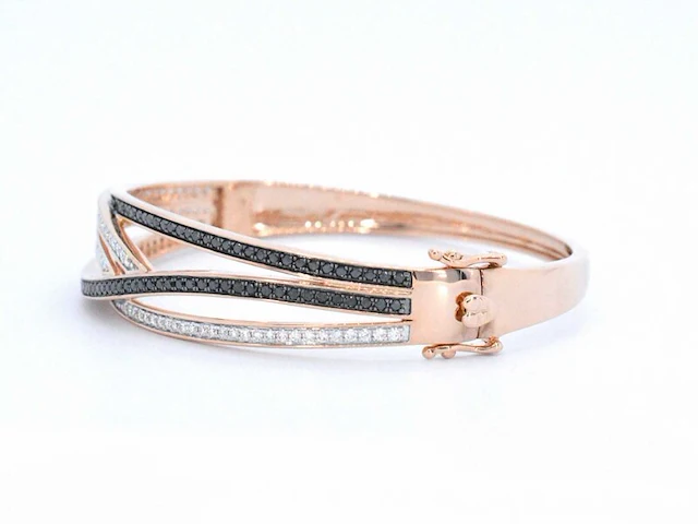Rosegouden design armband met witte en zwarte briljanten diamanten - afbeelding 3 van  9