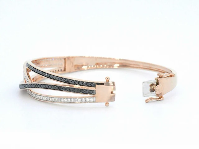 Rosegouden design armband met witte en zwarte briljanten diamanten - afbeelding 4 van  9