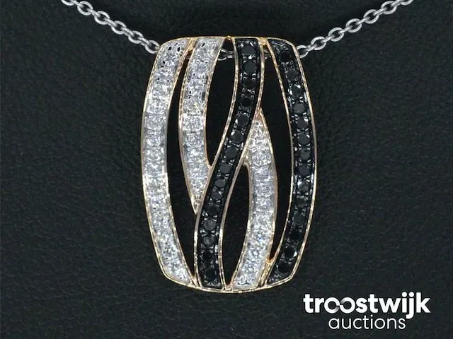 Rosegouden design hanger met witte en zwarte briljanten diamanten - afbeelding 1 van  8