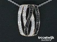 Rosegouden design hanger met witte en zwarte briljanten diamanten - afbeelding 1 van  8