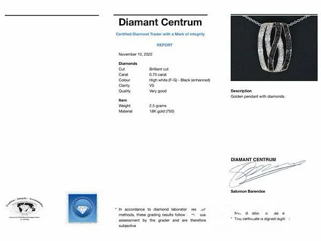 Rosegouden design hanger met witte en zwarte briljanten diamanten - afbeelding 8 van  8