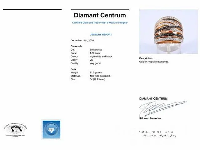 Rosegouden design ring met witte en zwarte briljanten diamanten - afbeelding 9 van  9