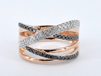 Rosegouden design ring met witte en zwarte briljanten diamanten - afbeelding 7 van  10