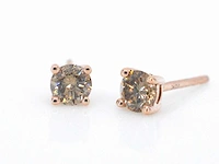 Rosegouden oorbellen champagne diamant - afbeelding 1 van  7