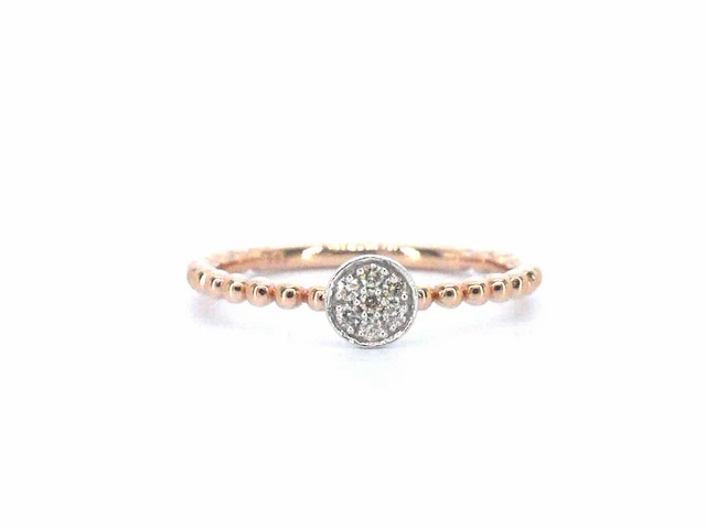 Rosegouden ring met centraal een rondje vol gezet met diamanten - afbeelding 1 van  10