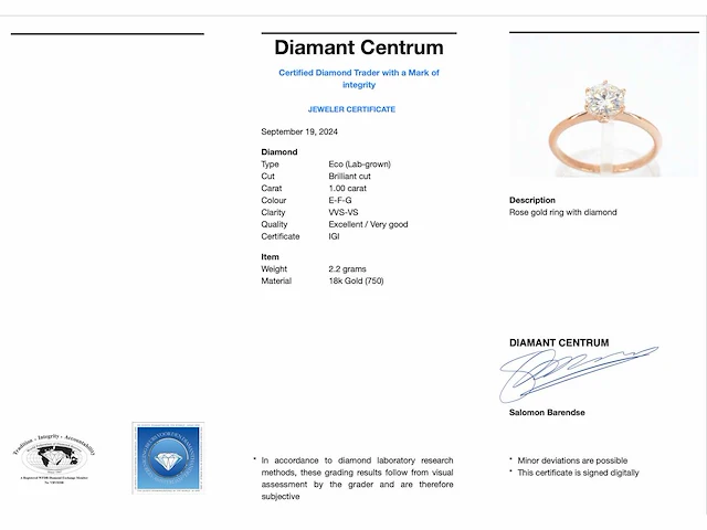 Rosegouden ring met een briljant geslepen diamanten van 1.00 carat - afbeelding 5 van  11