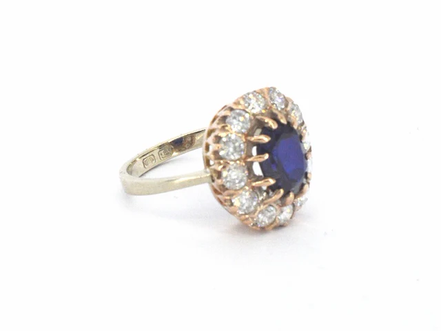Rosegouden ring met natuurlijke diamanten en een blauwe edelsteen - afbeelding 3 van  9