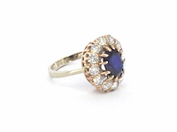 Rosegouden ring met natuurlijke diamanten en een blauwe edelsteen - afbeelding 3 van  9