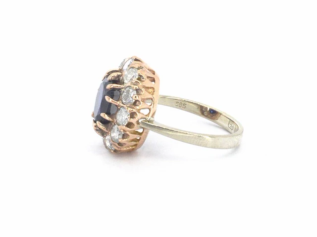 Rosegouden ring met natuurlijke diamanten en een blauwe edelsteen - afbeelding 4 van  9