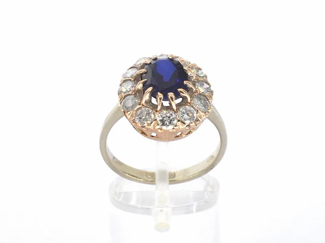 Rosegouden ring met natuurlijke diamanten en een blauwe edelsteen - afbeelding 5 van  9