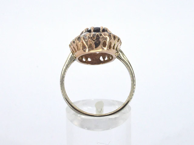 Rosegouden ring met natuurlijke diamanten en een blauwe edelsteen - afbeelding 6 van  9