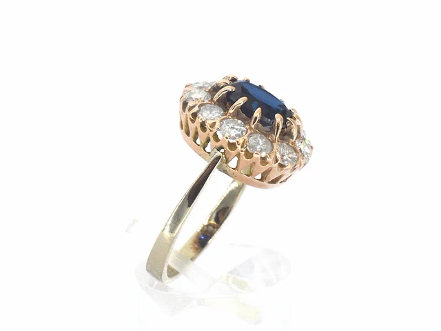 Rosegouden ring met natuurlijke diamanten en een blauwe edelsteen - afbeelding 8 van  9
