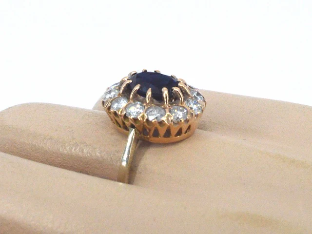 Rosegouden ring met natuurlijke diamanten en een blauwe edelsteen - afbeelding 9 van  9