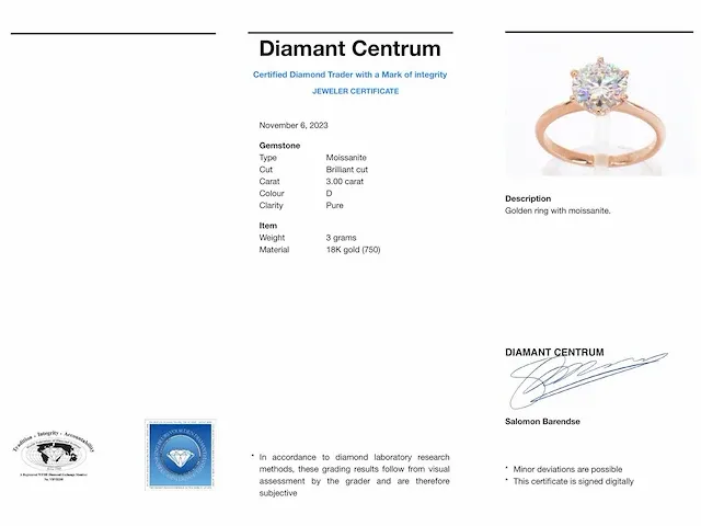 Rosegouden solitair ring met 3.00 carat briljant - afbeelding 3 van  11
