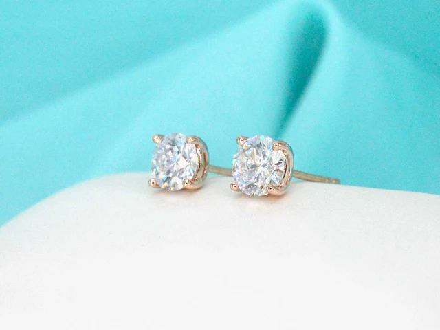 Rosegouden solitaire diamanten oorbellen van 2.00 carat - afbeelding 2 van  8
