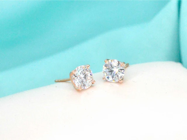 Rosegouden solitaire diamanten oorbellen van 2.00 carat - afbeelding 4 van  8