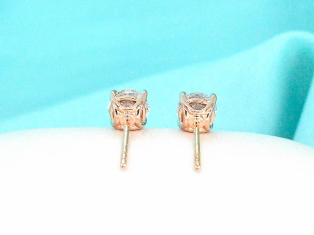 Rosegouden solitaire diamanten oorbellen van 2.00 carat - afbeelding 7 van  8