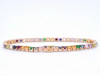 Rosegouden tennisarmband met multi colour edelstenen - afbeelding 4 van  10