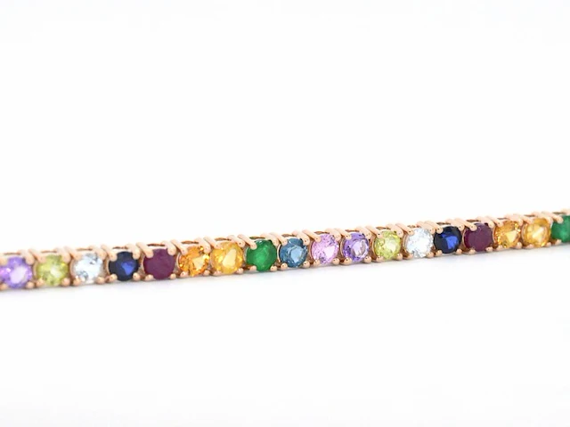 Rosegouden tennisarmband met multi colour edelstenen - afbeelding 6 van  10