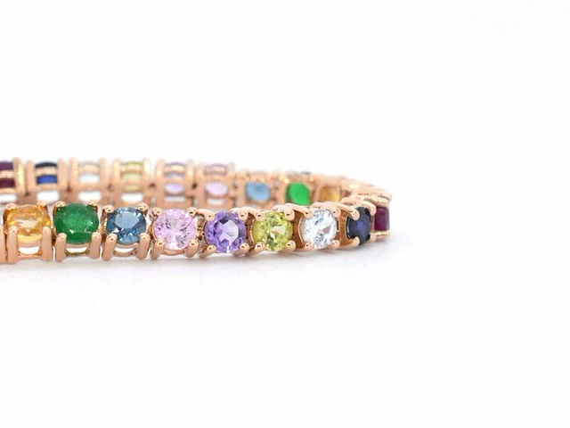 Rosegouden tennisarmband met multi colour edelstenen - afbeelding 7 van  10