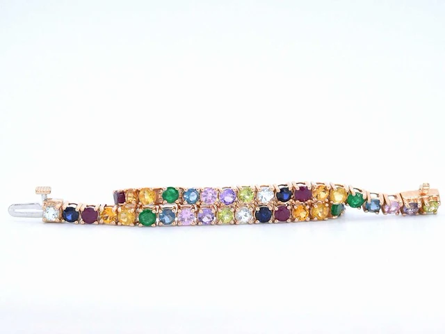 Rosegouden tennisarmband met multi colour edelstenen - afbeelding 8 van  10