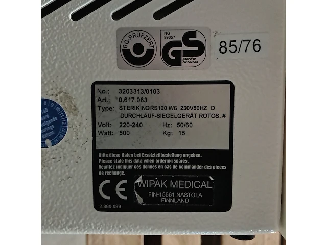 Rotosealer, wipak medical, steriking rs-120 - afbeelding 7 van  8