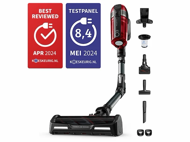 Rowenta xforce flex rh98a8 draadloze steelstofzuiger, animal care model rood grijs - afbeelding 3 van  7