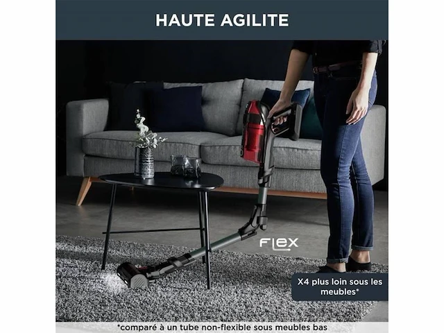 Rowenta xforce flex rh98a8 draadloze steelstofzuiger, animal care model rood grijs - afbeelding 4 van  7