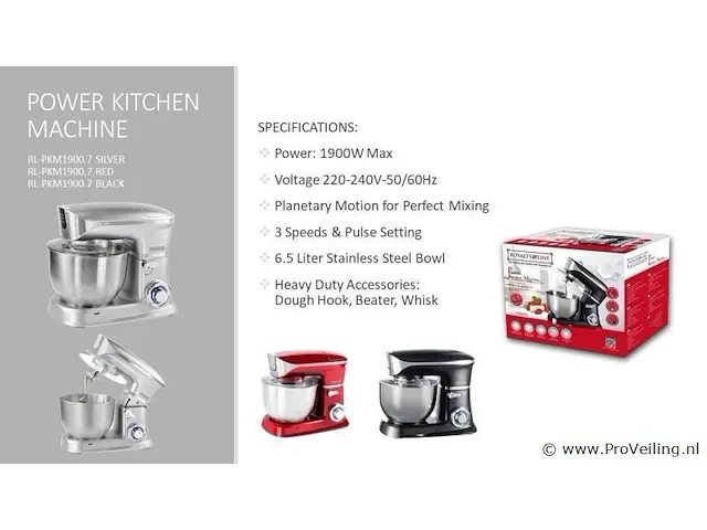 Royalty line keukenmachine rood 1900w - afbeelding 2 van  2