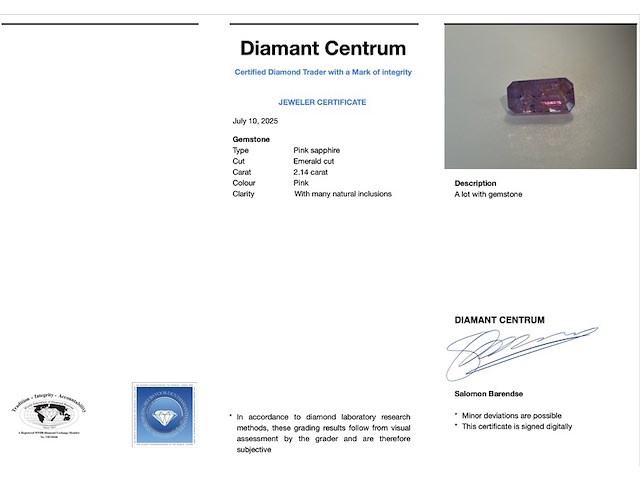 Roze saffier - 2.14 carat natuurlijke roze saffier - afbeelding 3 van  4